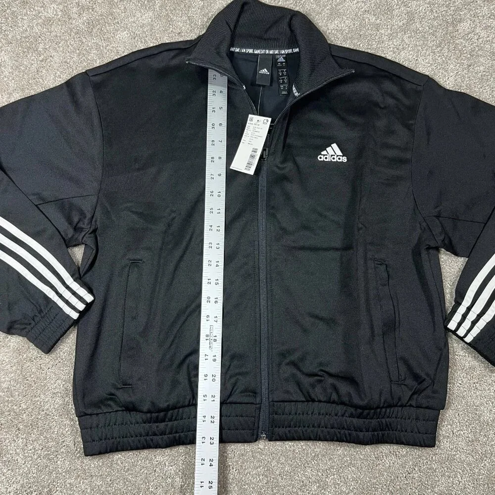 Adidas Womens Small Black‎ 3-Stripes Knit Full Zip Long Sleeve Tennis Jacket NWT